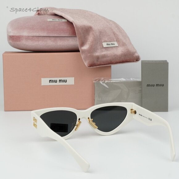 BRAND NEW Miu Miu MU03ZS 1425S0 White Dark Gray Cat Eye Women Sunglasses MU 03ZS - Picture 7 of 10